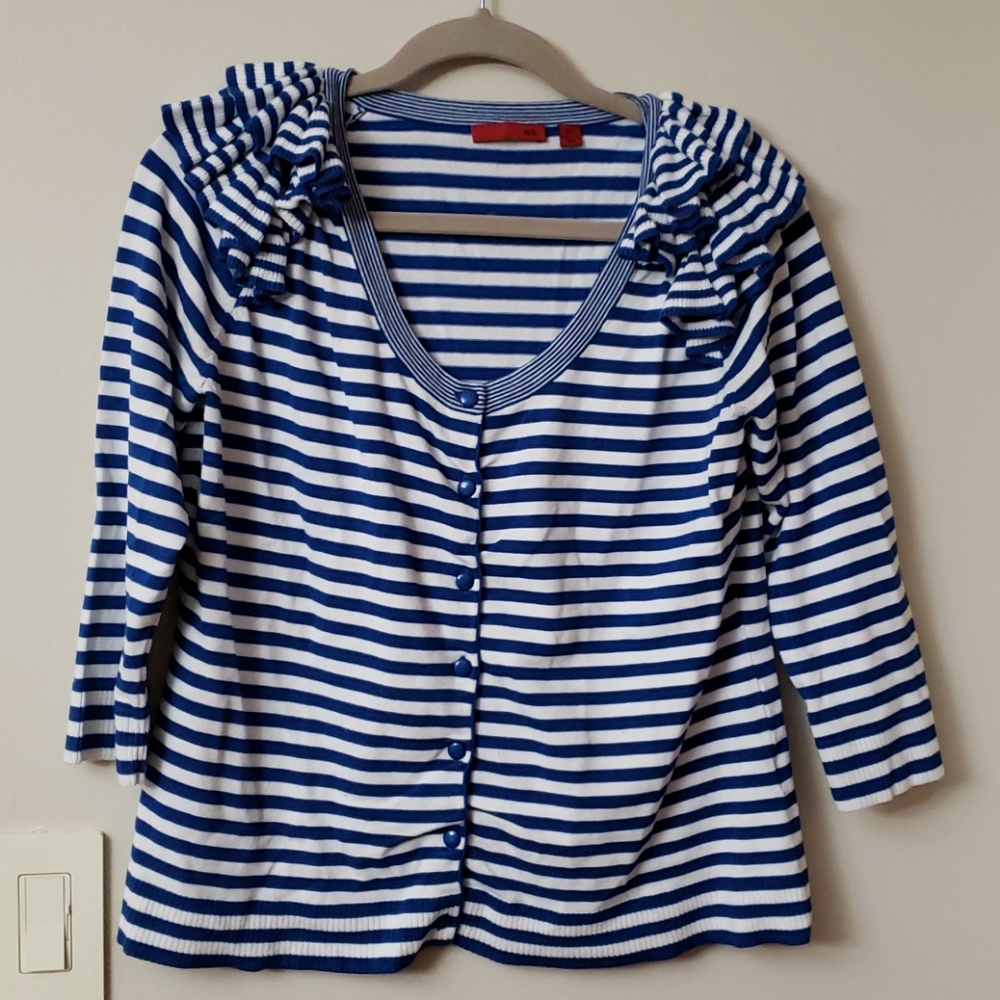 Red brand ruffled button up cardigan